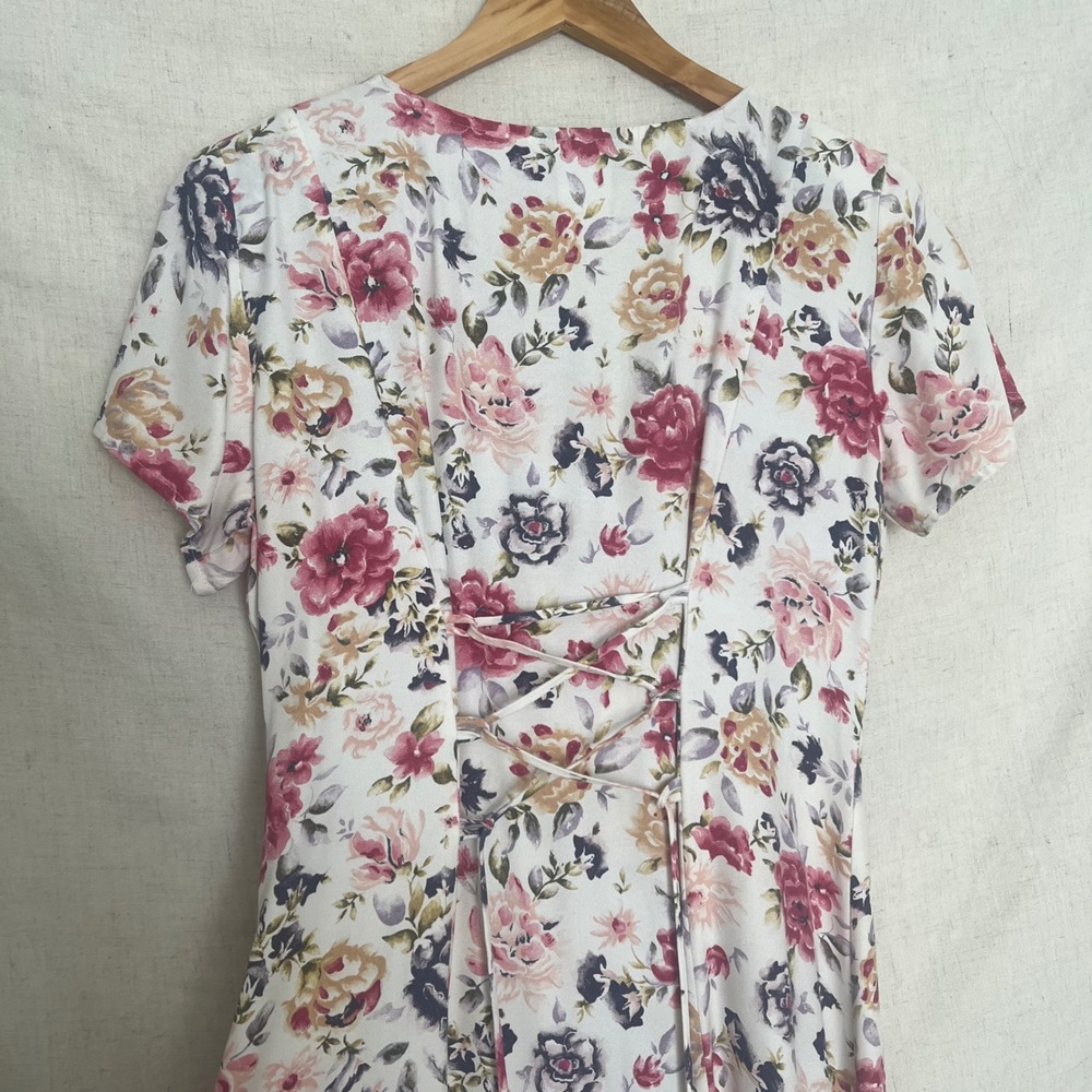 Vintage Decked Out Floral Midi Dress Cottagecore Button Front Women's Size 7/8 - Picture 4 of 9